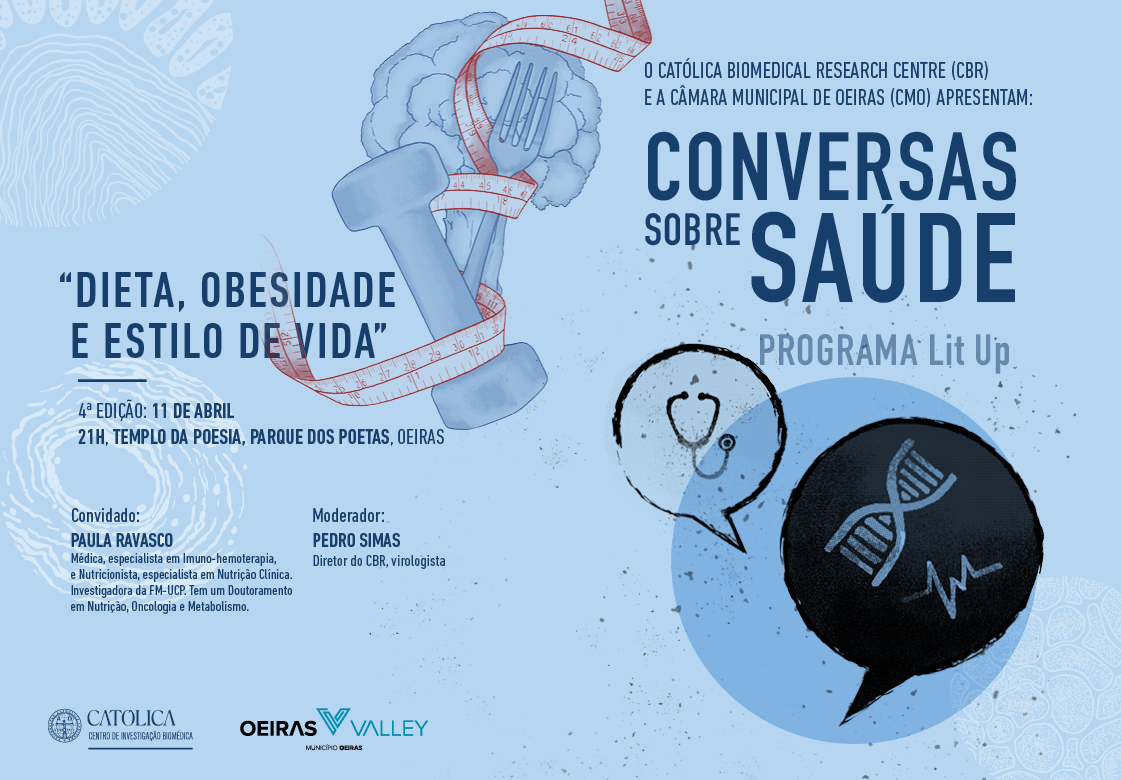 A terceira sessão das Conversas Sobre Saúde tem lugar a 11 de abril, pelas 21h00, no Auditório do Templo da Poesia. A sessão terá como tema obesidade e diabetes e a relação destas doenças com a dieta, o exercício e diferentes estilos de vida, e tem como convidada a médica e nutricionista clínica Paula Ravasco.